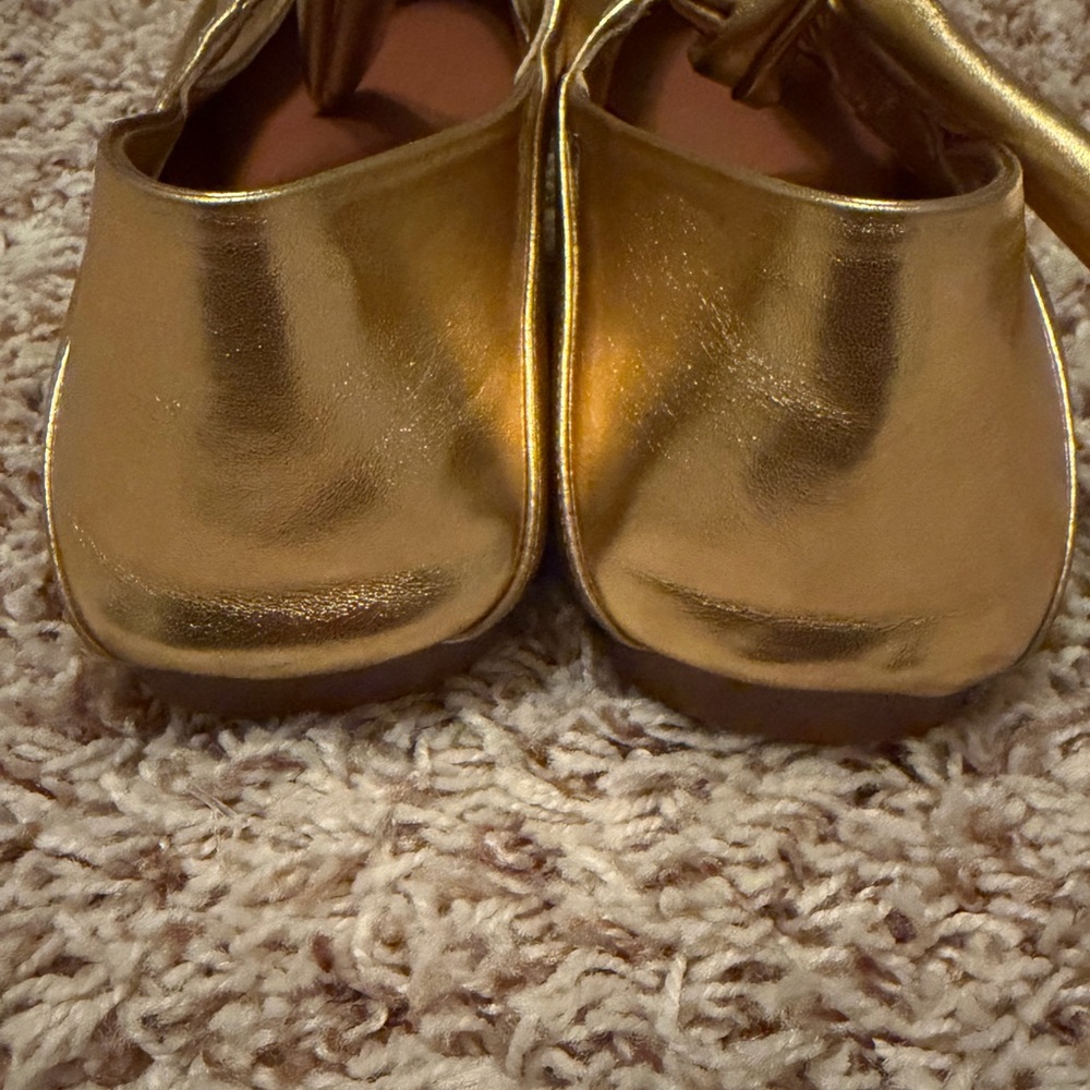 Gold Ballet Flats Square Toe Metallic Knotted Detail Flat Shoes size 9 - Picture 7 of 9